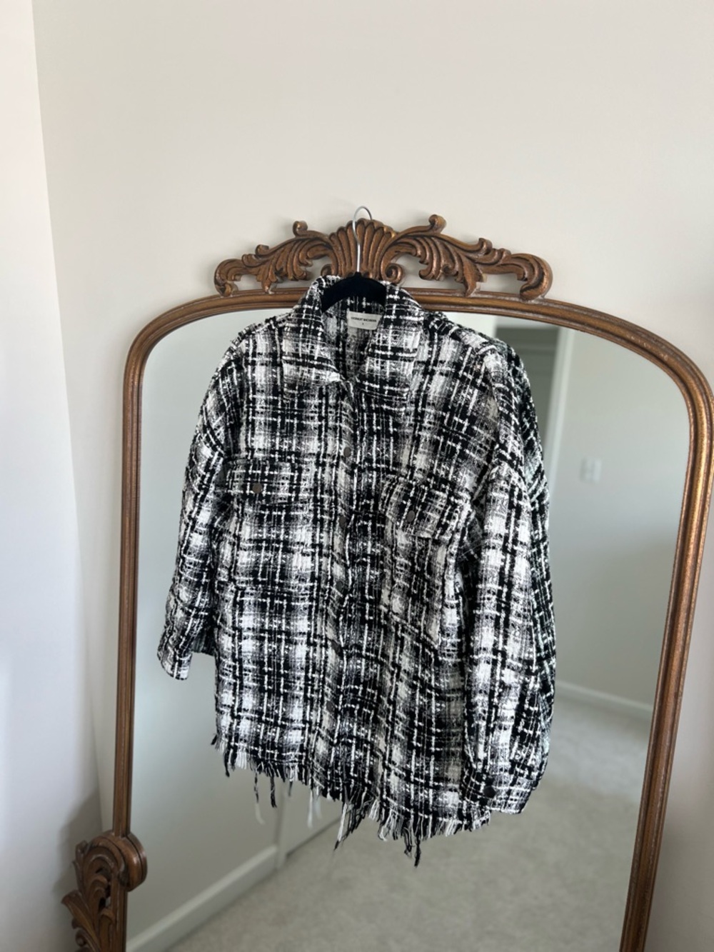 Goodnight Macaroon Black & White Plaid Tweed Jacket